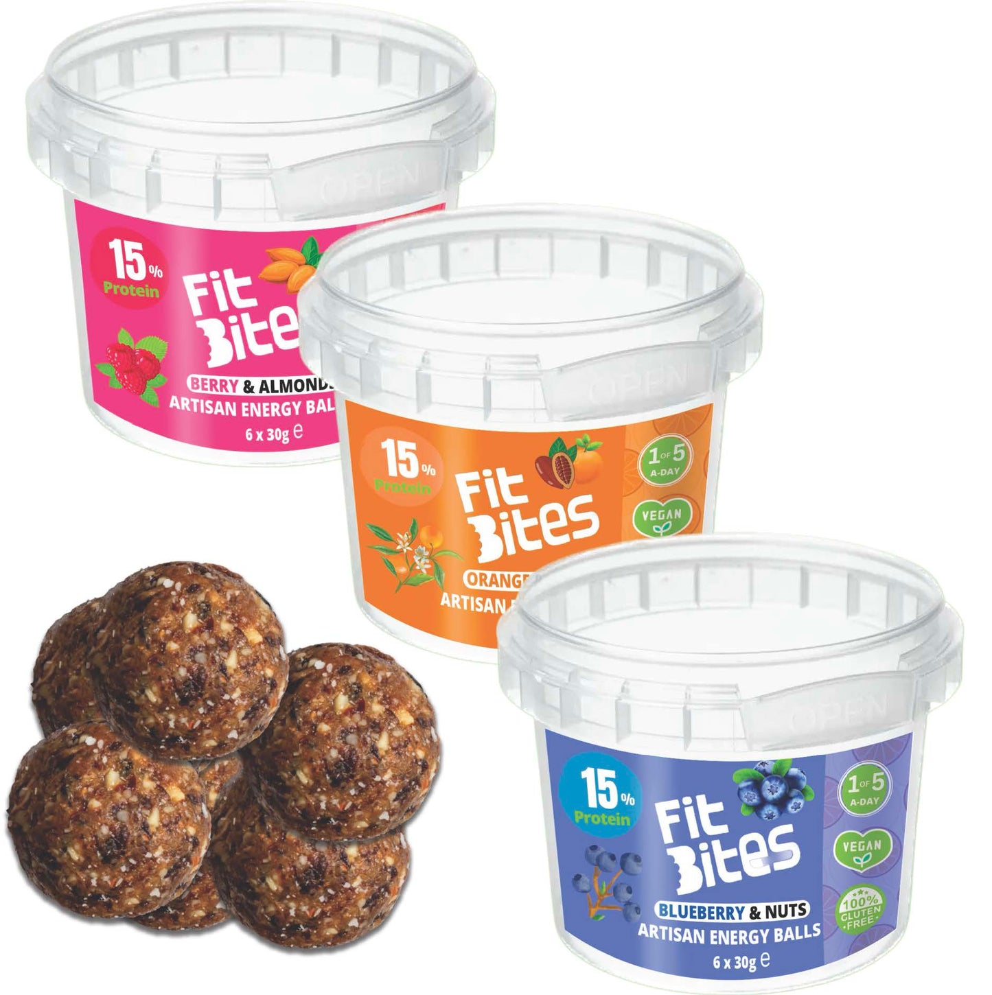 Convenient Bundle Box of Energy Protein Snack Ball, 3 flavours, 180g pots (Case of 6)