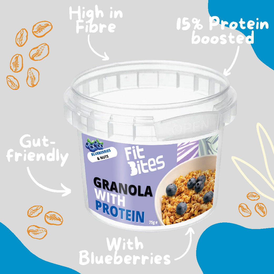 2. Blueberries + Nuts Granola Energy & Protein, 75g pot (Case of 12)