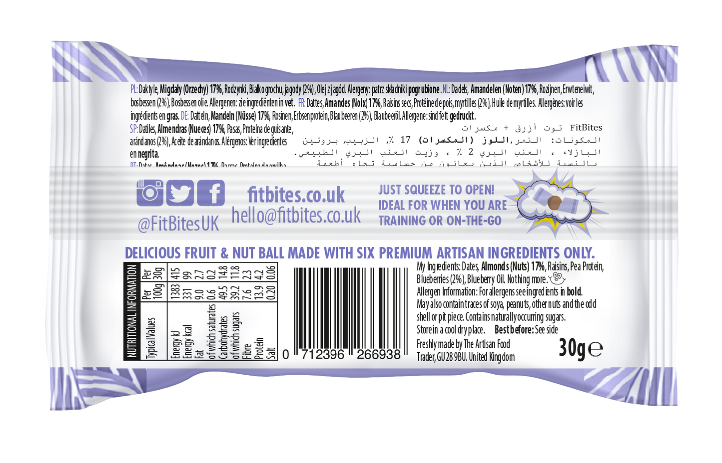 5. Blueberries + Nuts Energy & Protein 30g Snack Ball (Case of 18)